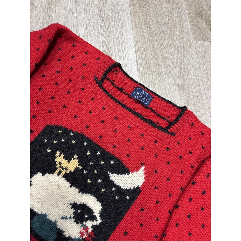 Vintage Woolrich Women's M Wool Red Sheep Knitted Square Neck Sweater Hearts